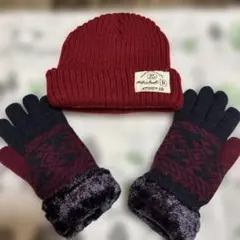 ダークレッド 幾何学模様 ニット手袋