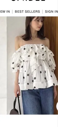 snidel オフショルボリュームブラウス リボン ラベンダー タグ付き 