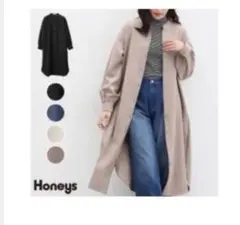 Honeys ベージュ シャツワンピース 長袖　バンドカラー