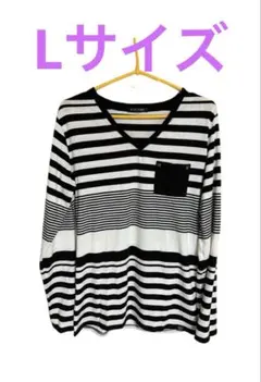 ＊ストライプ柄 Vネック長袖TシャツLサイズ＊