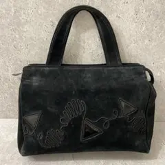 HANAE MORI スエード 刺繍デザイン　ハンドバッグ 黒 トートバッグ