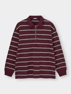 GU　ハーフジップポロシャツ　長袖　POLO　ボーダー　スケーター　スケボー mのサムネイル