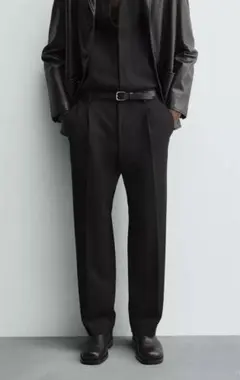 ZARAストレートフィットフルイドパンツ ブラック XL カジュアルパンツザラ