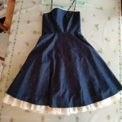 ネイビー 小花模様 パーティードレス