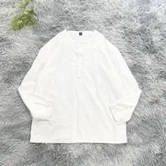 SHEIN【M】コットン 白 オーバーサイズ 長袖 ヘンリーネックシャツ 韓国風のサムネイル