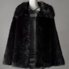 me+em select フェイクファーボリュームミドルコート ブラック