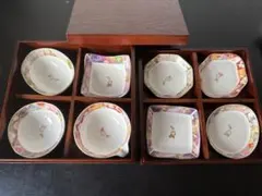 花柄陶器食器セット小皿4個小鉢4個