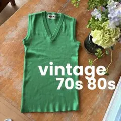 70s 80s ビンテージ　リブ　ノースリーブ　タンクトップ　グリーン Y2k