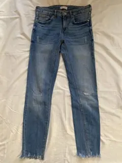 zara 36 M S クラッシュ　デニム　ストレッチ　ダメージ