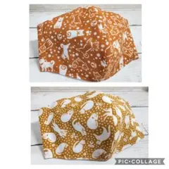 和柄*ハンドメイド 立体マスク(柴犬と猫)2点セット