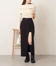 CHICO スリットタイトロングスカート ブラック