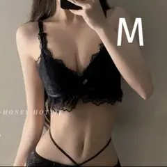 楽盛り 楽ブラ下着2917ブラックM ノンワイヤーブラショーツセット セクシー