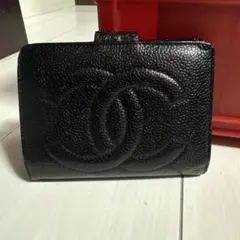 正品 CHANEL 黑色皮革對折錢包