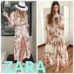 ZARA フラワープリントロングワンピース 前開き2way 美品
