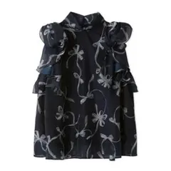 SNIDEL リボンスリーブオーガンシースルーブラウス