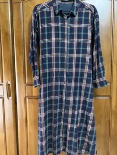 Lugnoncureネイビー チェック柄 シャツワンピース