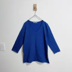 UNIQLO ユニクロ　七分袖カットソー　ニット　青　Ｖネック