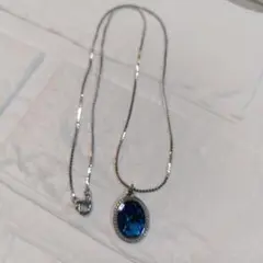 シルバー 青色オーバル型ペンダントネックレス