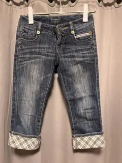 BURBERRY BLUE LABEL 裾チェック デニムパンツ 23 三陽商会