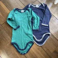 プチバトー　ロンパース 12M グリーン ネイビー 2枚セット