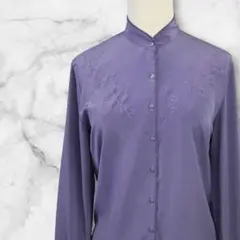 東京ブラウス　レトロブラウス　バンドカラー　紫　刺繍