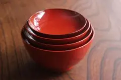 傷あり！時代朱漆の輪島塗の四つ椀（検漆器漆椀懐石四つ組椀茶道具