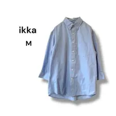 ikka イッカ 麻混オックスボタンダウン7分袖 シャツ ブルー 951のサムネイル
