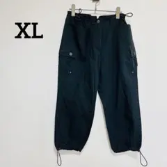 カーゴパンツ ブラック 15号 黒 裾ドローコード付き ストレッチ 大きいサイズ