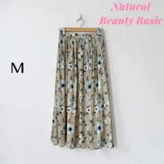 ナチュラルビューティーベーシック フレアスカート 花柄 ウエスト総ゴム（M）