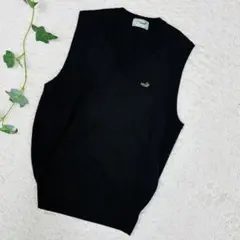 Crocodile Vネック ワニ刺繍　ニットベスト ブラック　wool混のサムネイル