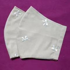 ゆったりサイズ　布マスク2枚組・ベージュ　リボン