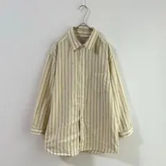 4499 サニーレーベル　リネンシャツ　ストライプ　麻　クリームイエロー　Ｍ