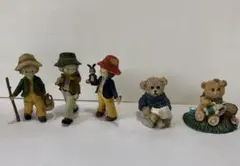 子供とテディベアの置物 5点セット