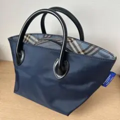 【美品】Burberry ネイビー 舟型　トートバック　ノバチェック柄