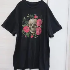 メンズ　スカル バラ ブラック Tシャツ 半袖　アメカジ　古着