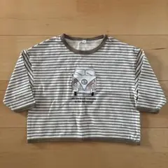 ストライプ柄 クロップドTシャツ バンイラスト付き