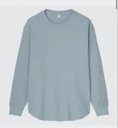 UNIQLO ワッフルクルーネックT L 水色 グリーン 長袖 ロンT