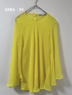 【ZARA】ザラ トラファルク シフォンブラウス ベルスリーブ 黄色 XS