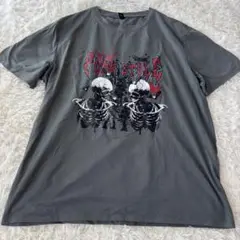 ROMWE Tシャツ スカルプリント グレー XL（A66）