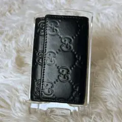 GUCCI グッチ　シマ　６連　キーケース　エンボス　黒　ゴールド