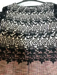 美品　ローラアシュレイ　上品レーストップス+ツイード　異素材スカートワンピース