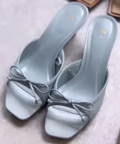 ZARA リボン付き　サテン風ミュール