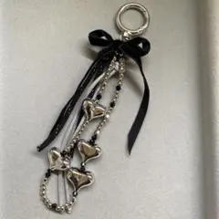 パラコード　ビーズ　ストラップ　チャーム　キーホルダー　シルバー　黒　グレー