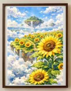 【水彩画アート】空に咲く向日葵の楽園 2L版写真用紙