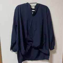 ネイビー 前結びデザイン 長袖シャツ Mサイズ