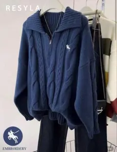 Resyla 女性用カジュアル 多用途 ジップアップ ニットセーター 秋冬