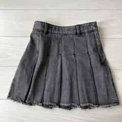 GU グレー デニム プリーツスカート フリンジ仕上げ XS