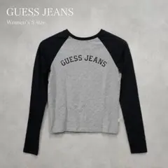 GUESS JEANS ロゴラグランロンT長袖 グレー ブラック S レディース