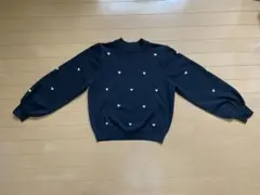 ハート柄バルーン袖黒ニットセーター