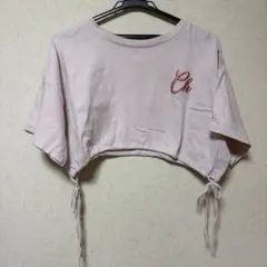 ピンク ショート丈 Tシャツ ドローストリングのサムネイル